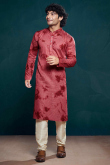 Brick Red Viscose Embroidered Straight Cut Men's Kurta Pajama 