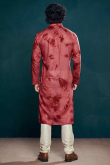 Brick Red Viscose Embroidered Straight Cut Men's Kurta Pajama 