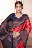 Brick Red Weaved With Thread And Zari Silk Broad Border Saree