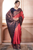 Brick Red Weaved With Thread And Zari Silk Broad Border Saree