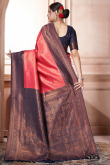 Brick Red Weaved With Thread And Zari Silk Broad Border Saree