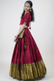 Brick Red Weaved Zari Silk South Indian Style Lehenga 