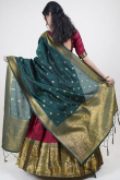 Brick Red Weaved Zari Silk South Indian Style Lehenga 
