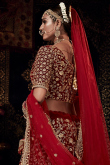 Bridal Wear Dark Maroon Velvet A-Line Embroidered Lehenga