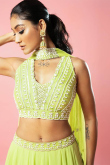 Bright Green Georgette Lehenga with Beads & Sequins Work For Mehendi