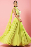 Bright Green Georgette Lehenga with Beads & Sequins Work For Mehendi