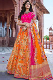 Bright Pink and Orange Banglori Silk Lehenga Choli Design
