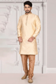 Brocade Cream Men Kurta With Churidar