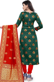 Brocade Dark Green Straight Cut Churidar Suit