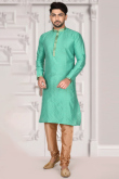 Brocade Mint Green Men Kurta With Churidar