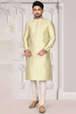 Brocade Pistachio Green Men Kurta With Churidar