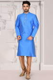 Brocade Sky Blue Men Kurta With Churidar