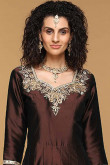 Brown Taffeta Embroidered Anarkali Suit