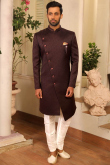 Brown Angrakha Sherwani Set with Aligadhi Pant