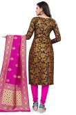 Brown Brocade Churidar Suit With Woven Zari Work