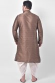 Brown Dupion Silk Indo-Western Men Kurta With Dhoti