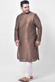 Brown Dupion Silk Men Kurta With Churidar