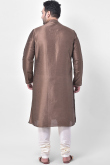 Brown Dupion Silk Men Kurta With Churidar