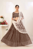 Lehenga in Brown Georgette for Wedding Wear with Sequins Work