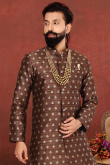Brown Jacquard Woven Men's Sherwani