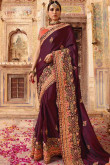 Purple Silk Saree With Velvet Blouse