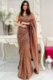 Brown Sequins Embroidered Lightweight Georgette Saree 