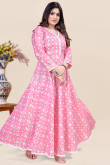 Bubble Gum Pink Cotton Anarkali Style Ready to Wear Printed Kurti