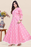Bubble Gum Pink Cotton Anarkali Style Ready to Wear Printed Kurti