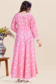 Bubble Gum Pink Cotton Anarkali Style Ready to Wear Printed Kurti