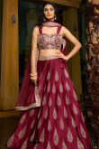Burgundy Maroon Art Silk Embroidered A Line Lehenga 
