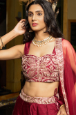 Burgundy Maroon Art Silk Embroidered A Line Lehenga 