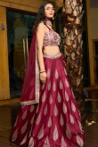 Burgundy Maroon Art Silk Embroidered A Line Lehenga 
