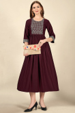 Burgundy Maroon Cotton Rayon Calf Length Kurti