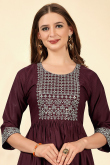 Burgundy Maroon Cotton Rayon Calf Length Kurti