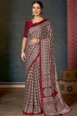 Burgundy Maroon Crepe Saree with Printed Detailing