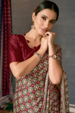 Burgundy Maroon Crepe Saree with Printed Detailing
