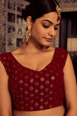 Sangeet Sequins Embroidered Lehenga in Georgette Burgundy Maroon