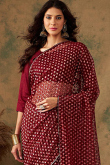 Burgundy Maroon Net Weaved Sangeet Saree