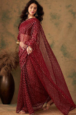 Burgundy Maroon Net Weaved Sangeet Saree