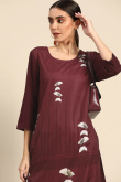 Burgundy Maroon Poly Crepe Priinted Kurti