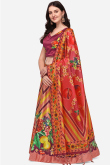 Burgundy Maroon Satin Printed A Line Lehenga 