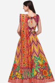 Burgundy Maroon Satin Printed A Line Lehenga 