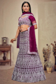 Burgundy Maroon Sequins Embroidered Panelled Style Lehenga 