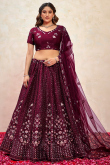 Burgundy Maroon Silk Blend Lehenga With Sequins Work For Weddings