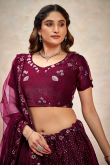 Burgundy Maroon Silk Blend Lehenga With Sequins Work For Weddings