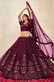 Burgundy Maroon Silk Blend Lehenga With Sequins Work For Weddings