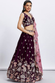 Burgundy Maroon Silk Sequins Embroidered Party Wear Lehenga 