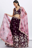 Burgundy Maroon Silk Sequins Embroidered Party Wear Lehenga 