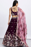 Burgundy Maroon Silk Sequins Embroidered Party Wear Lehenga 