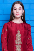 Burgundy Maroon Uppada Silk Trouser Suit With Zardozi Work